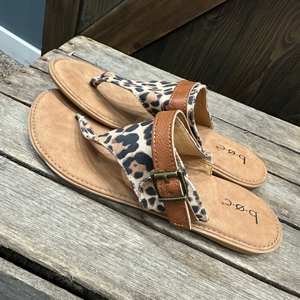 B.O.C. Women's Sandals with Leopard and Tan Design